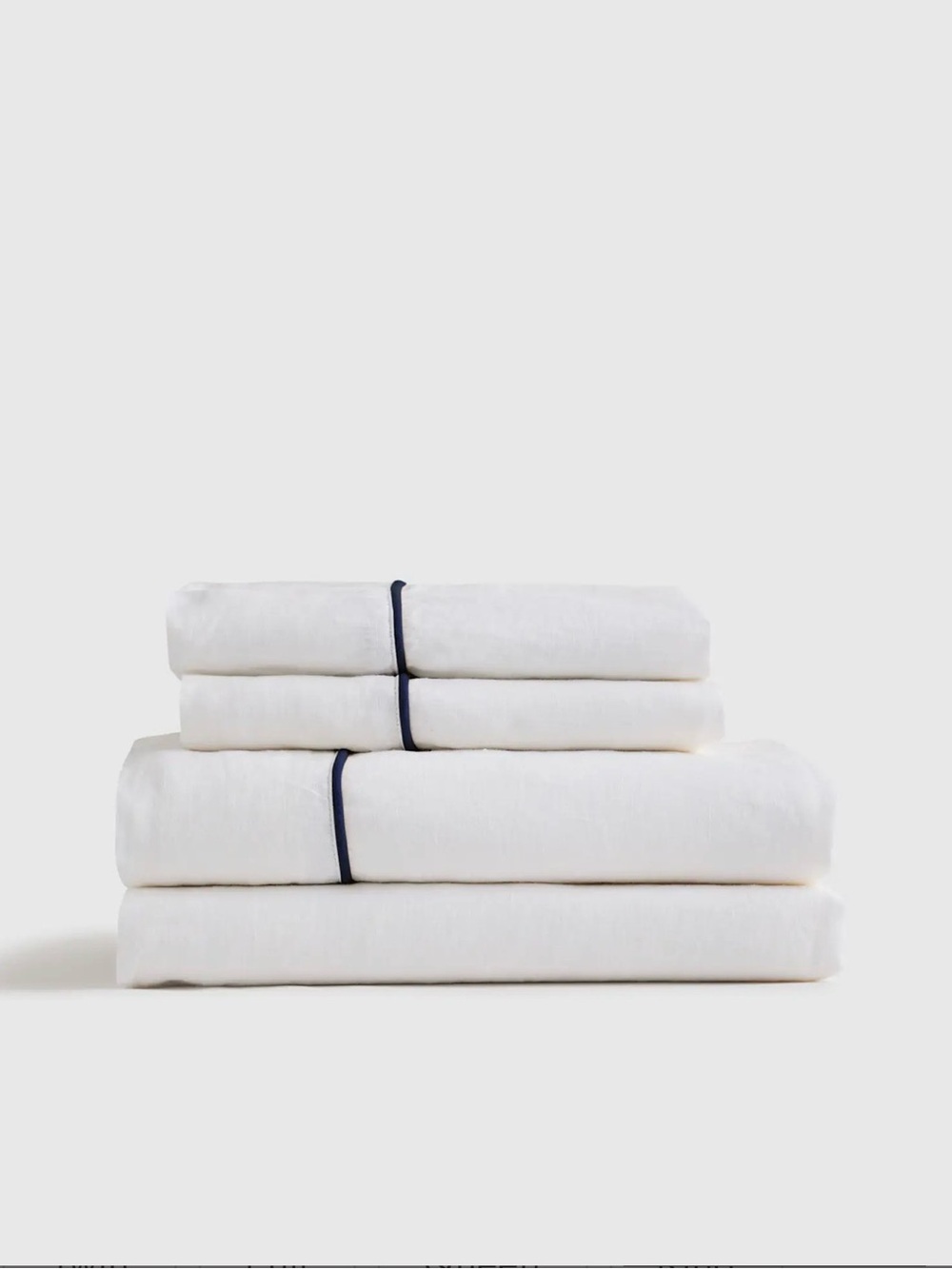 Quince White Sheet Set with Navy Trim